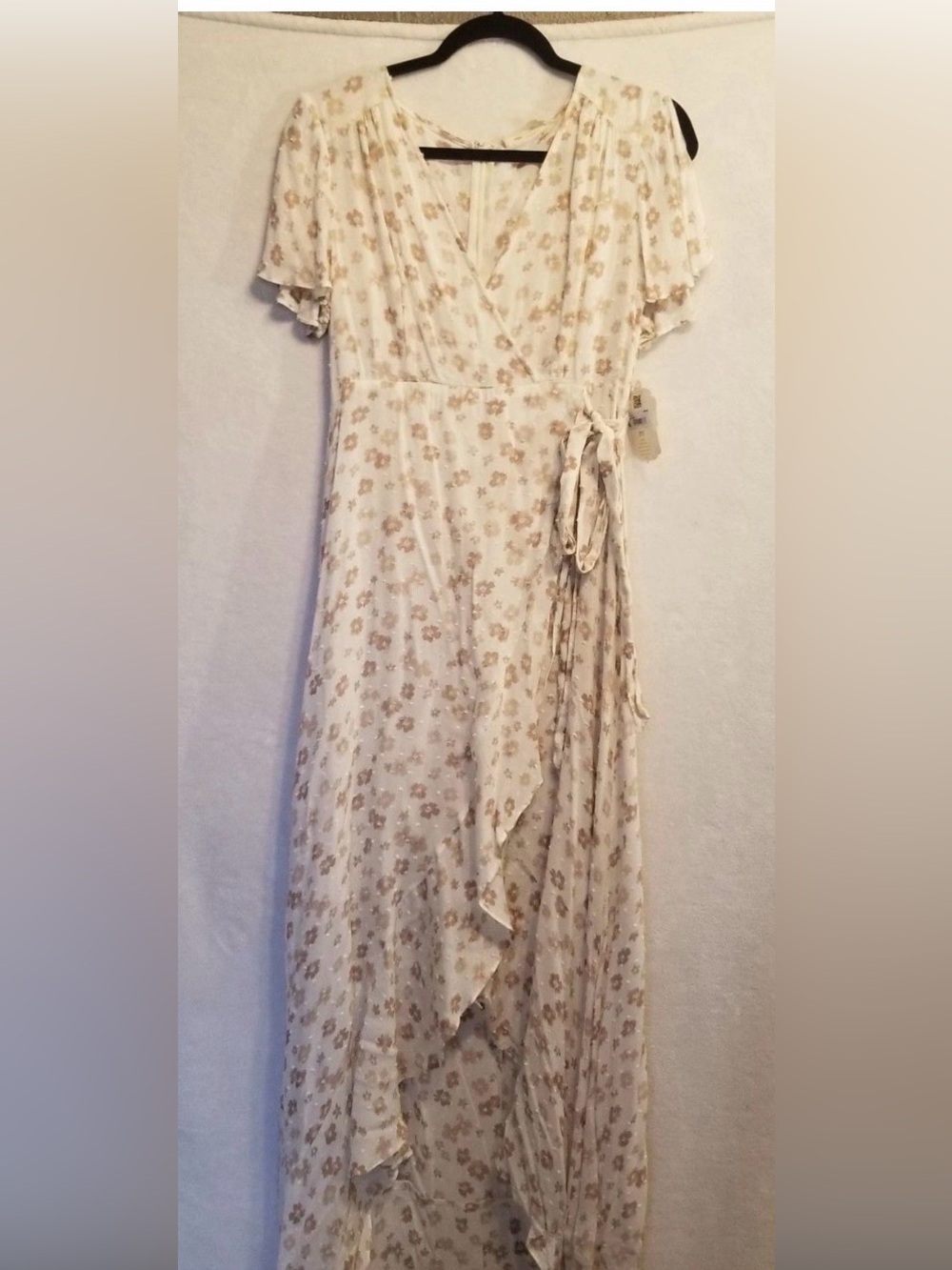 Altar'd State Dress Maxi Wrap Cream -Beige Floral High Low Size Large - Picture 1 of 8